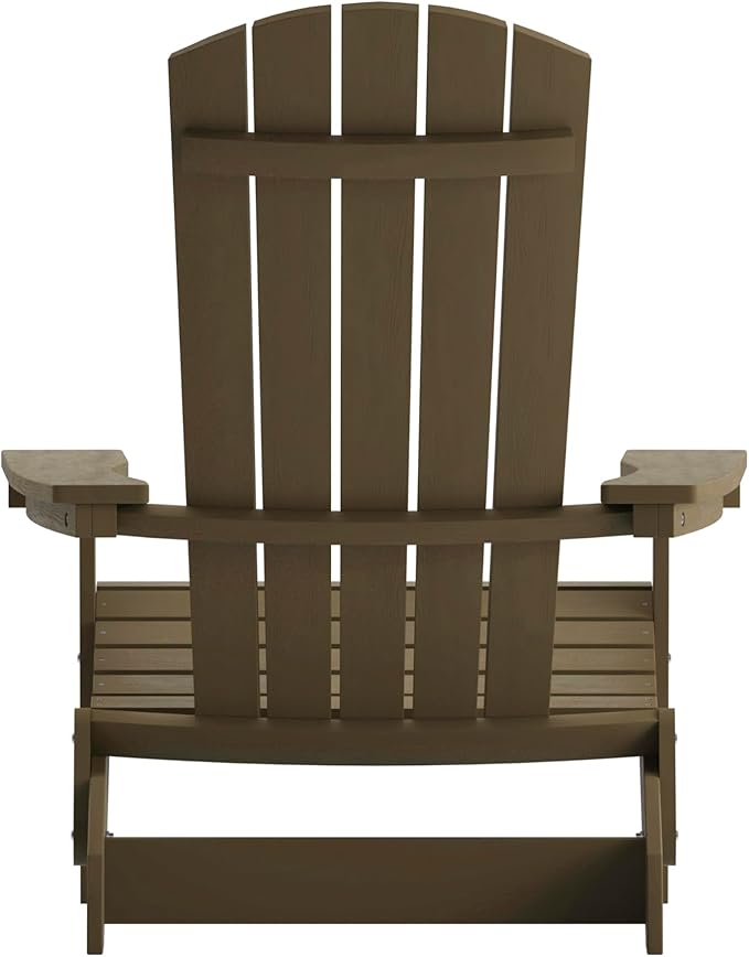 Merrick Lane Riviera Poly Resin Folding Adirondack Lounge Chair - Mahogany - Indoor/Outdoor - Weather Resistant