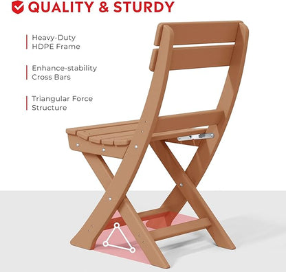 Costaelm Outdoor Patio Modern Folding Dining Chair, HDPE Armless Poly Lumber Plastic Outdoor Chairs Restaurant Bistro Dining Table Chair for Outside Porch Backyard Garden, Teak