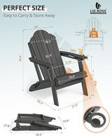 LUE BONA Folding Adirondack Chair, Cup Holder, Woodgrain, Fire Pit, Patio, Pool, Black - Photo 2