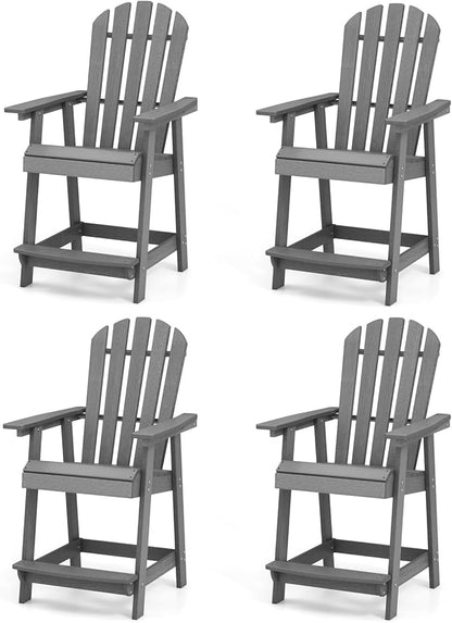 Giantex Tall Adirondack Chair Set of 4, HDPE Outdoor Bar Stools with Armrests, 4.5” Wide Footrest, Patio Adirondack Barstools, All-Weather Balcony Chairs for Poolside, Garden, Backyard (Grey)