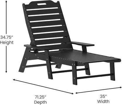 Flash Furniture Monterey Adjustable Adirondack Lounger with Cup Holder- All-Weather Indoor/Outdoor HDPE Lounge Chair, Black