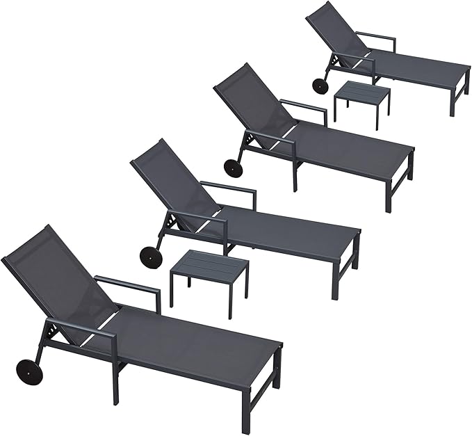 PURPLE LEAF Outdoor Chaise Lounge Set for 4 Aluminum Patio Chaise Lounger Chairs with Armrest and Wheels Adjustable - Photo 1