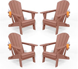 Folding Adirondack Chairs with Cup Holders, Set of 4 HDPE Plastic Outdoor Chairs, Weather Resistant, Real Wood Look - Photo 1