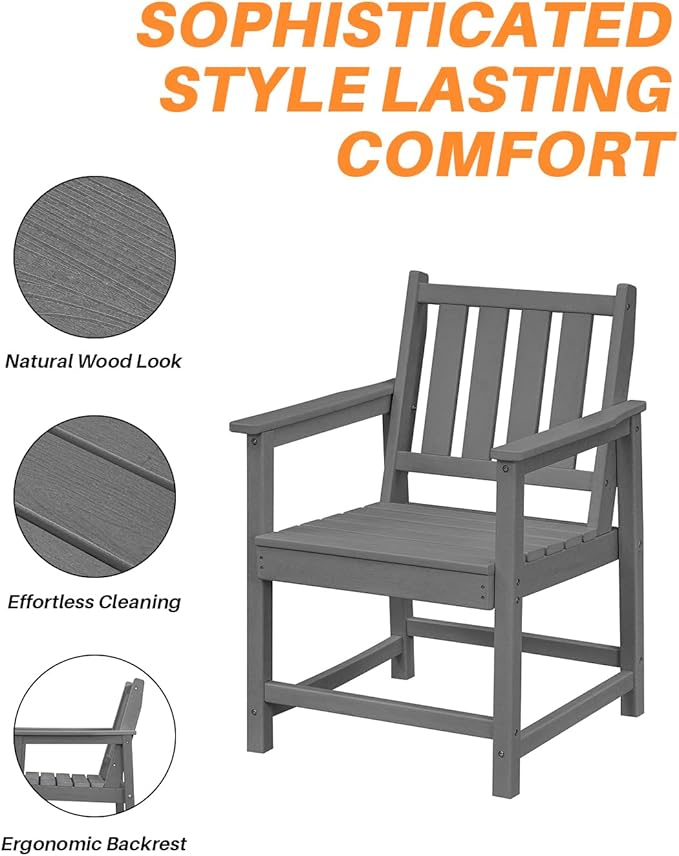 Patio Dining Chair Set of 2, HDPE Outdoor Dining Chair, Ergonomic HDPE Dining Chairs with Deep Seating - Photo 8