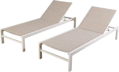 2 Pieces Patio Aluminum Chaise Lounge Chairs Quick Dry Foam Padded Reclining Chairs with 5-Position Adjustable Backrest,Beige,NPT-580043D-T