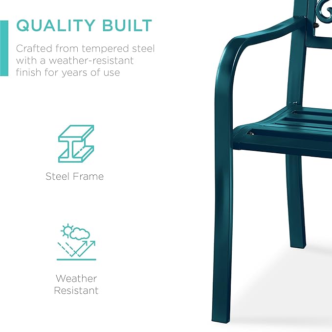 Best Choice Products Outdoor Bench Steel Garden Patio Porch Furniture for Lawn, Park, Deck w/Floral Design Backrest - Photo 4