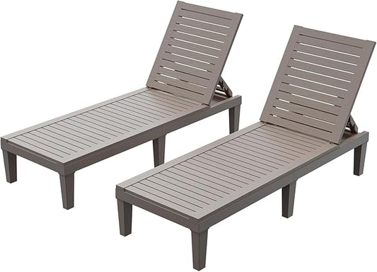 HOMSHADE Chaise Lounge Chair Outdoor - Set of 2 Tanning Lounger with 5 Positions Adjustable Backrest, Waterproof, 330lbs Weight Capacity for Pool, Resin (Grey)