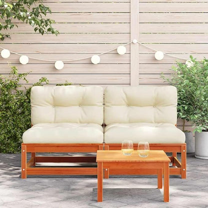 Rustic Garden Armless Sofa Set Outdoor Patio Furniture Solid Pine Wood Waxed Finish Weather-Resistant Oxford Fabric Cushions Modular Design Rearrangeable