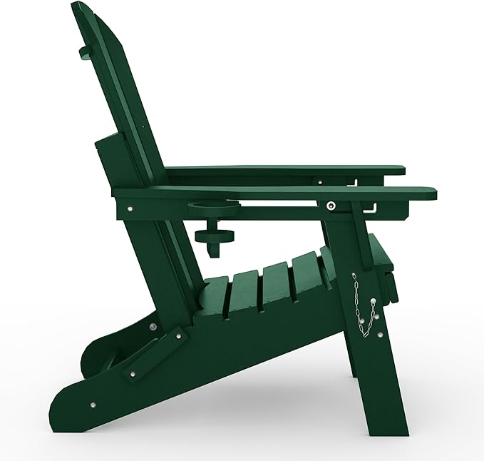 WestinTrends Malibu Folding Adjustable Adirondack Chair with Retractable Ottoman and Cup Holder (Set of 2), Dark Green