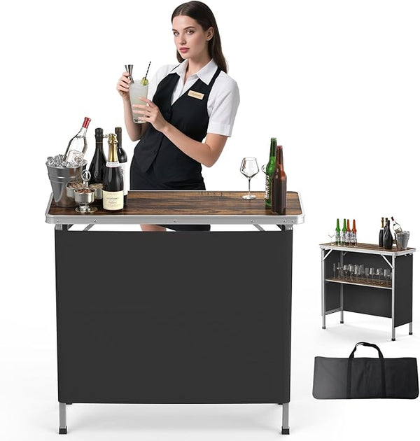 VINGLI 39" Portable Bar Table, Mobile Bar Table for Events, Party, Camping, Picnic, Tradeshow - Photo 1