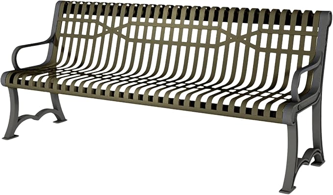 COATEDOUTDOORFURNITURE Heavy-Duty Outdoor Bench Thermoplastic Coated, Slatted Steel, Commercial-Grade Garden Bench, Made in America (Portable with Back, 4 Ft, Textured Gold Vein)