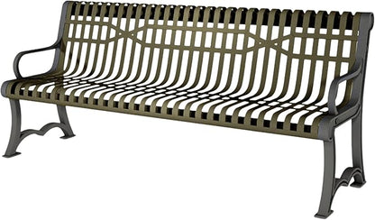 COATEDOUTDOORFURNITURE Heavy-Duty Outdoor Bench Thermoplastic Coated, Slatted Steel, Commercial-Grade Garden Bench, Made in America (Portable with Back, 4 Ft, Textured Gold Vein)