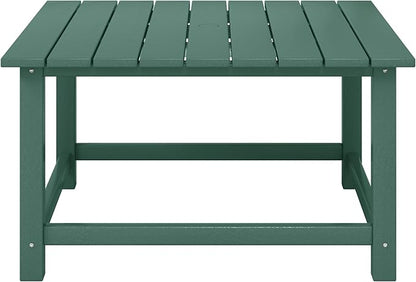 WestinTrends Malibu Low Outdoor HDPE Square Patio Coffee Table, Dark Green