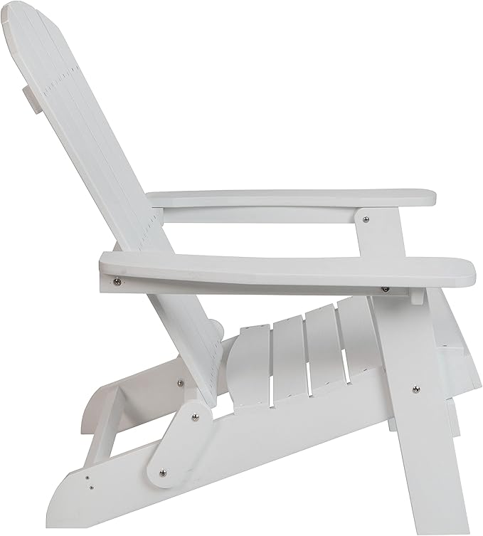 Merrick Lane Riviera Poly Resin Folding Adirondack Lounge Chair - White - Indoor/Outdoor - Weather Resistant