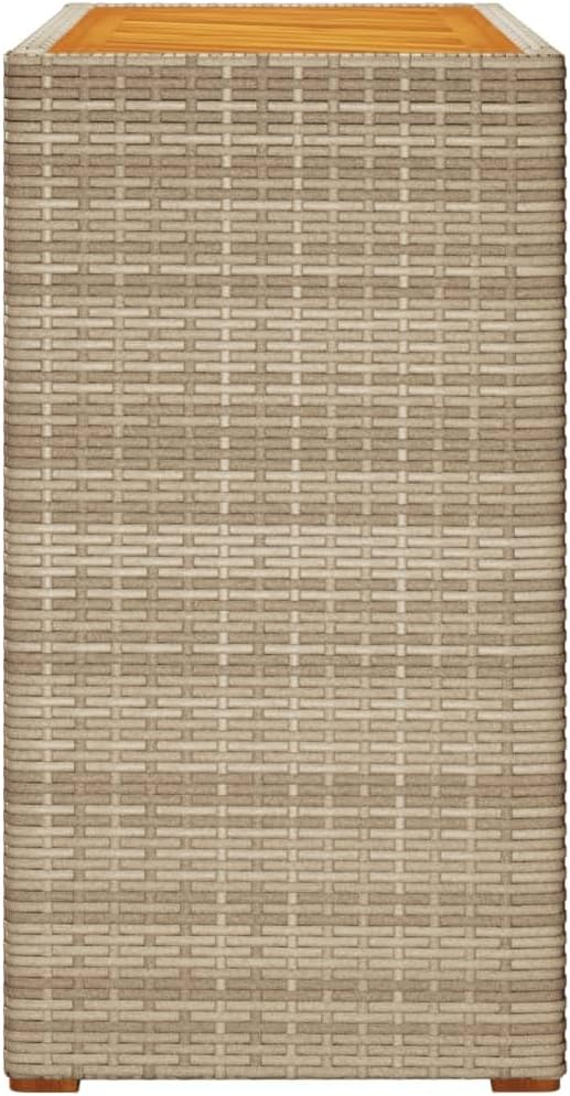vidaXL Patio Side Table - Wooden Top, Poly Rattan, Beige/Brown, 39.4"x15.7"x29.5" for Garden, Backyard, Patio