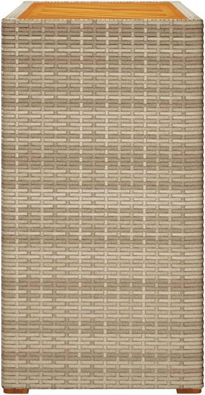 vidaXL Patio Side Table - Wooden Top, Poly Rattan, Beige/Brown, 39.4"x15.7"x29.5" for Garden, Backyard, Patio