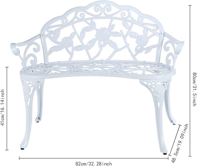 JARDIN DE CENTENNIAL Patio Garden Bench Metal Park Bench Cast Aluminum Outdoor Furniture with Floral Rose for Patio - Photo 2