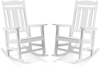 LUE BONA Outdoor Rocking Chairs Set of 4, Weather Resistant HDPS Poly Rocker Chairs, 350lb Heavy Duty, Oversized Porch Rocker for Adult, High Back Smooth Rocking Chairs for Outdoor & Indoor, White