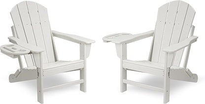FOOWIN Folding Adirondack Chair Set of 2, HDPE Adirondack Chairs with Cup Holder, Weather Resistant Plastic Fire Pit Chairs for Outdoor, Patio, Lawn, Garden, Backyard, Deck, White