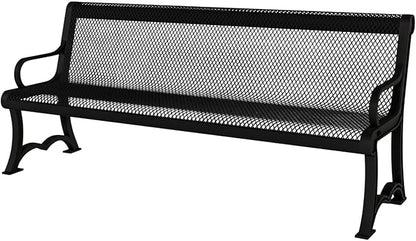 COATEDOUTDOORFURNITURE Heavy-Duty Outdoor Bench Thermoplastic Coated, Expanded Metal, Commercial-Grade Garden Bench, Made in America (Portable with Back, 4 Ft, Textured Black)