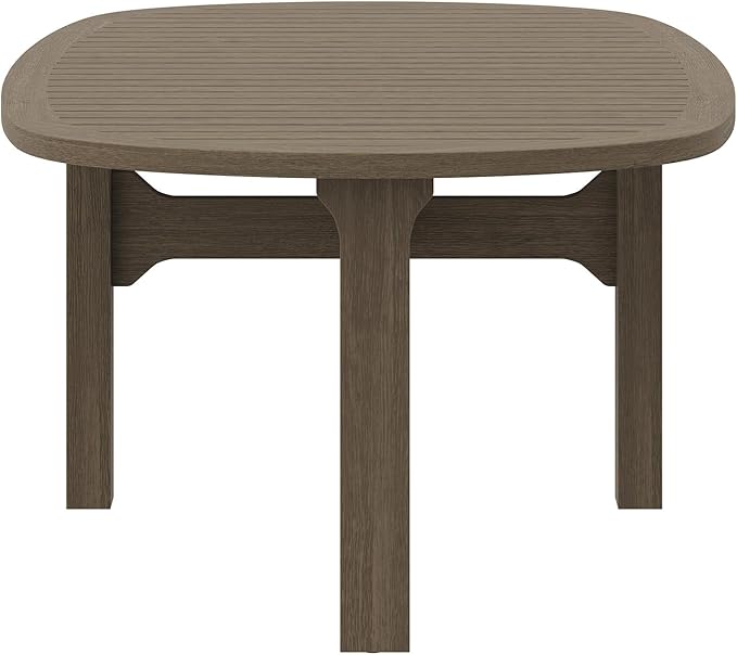 Modway Saratoga Teak Outdoor Oval Coffee Table in Weathered Gray – Low Wood Patio Coffee Table with Slatted Top and - Photo 6