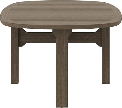 Modway Saratoga Teak Outdoor Oval Coffee Table in Weathered Gray – Low Wood Patio Coffee Table with Slatted Top and Sturdy Base