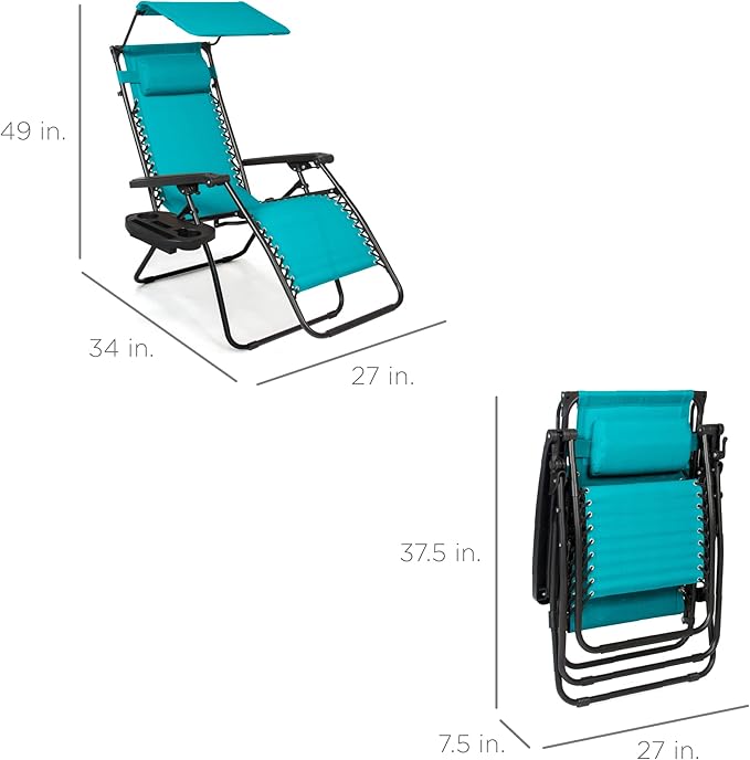 Best Choice Products Folding Zero Gravity Outdoor Recliner Patio Lounge Chair w/Adjustable Canopy Shade, Headrest - Photo 3