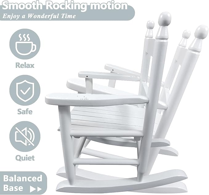 Toddler Rocking Chair for Kids Age 2-5, Hardwood Porch Rocker with Back Support & Armrest for Small Spaces Living Room Outdoor Garden, Easy Assembly (White)