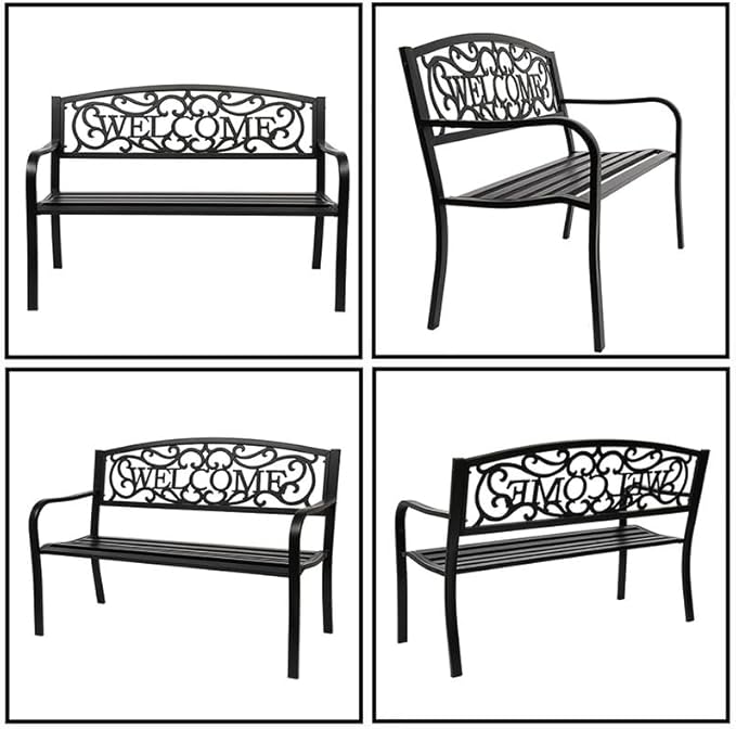 NOLLAM 50" Outdoor Welcome Backrest Cast Bench Garden Bench Patio Park Bench Metal Loveseat Chairs Antique Finish Park Chair Load Bearing: 750 LBS Outdoor Yard Furniture for Patio Park Lawn Yard