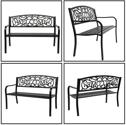 NOLLAM 50" Outdoor Welcome Backrest Cast Bench Garden Bench Patio Park Bench Metal Loveseat Chairs Antique Finish Park Chair Load Bearing: 750 LBS Outdoor Yard Furniture for Patio Park Lawn Yard