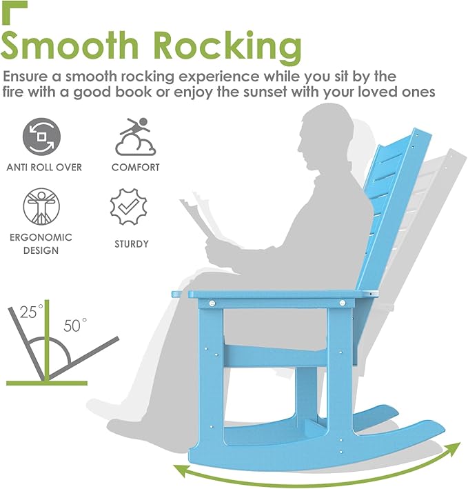 GREENVINES Outdoor Rocking Chairs | Set of 4 | Porch Rocker | HDPE Plastic | Arctic | Oversized Rockers | High Back | Big & Tall | Ladder Back | for Patio Outside Backyard Balcony Garden