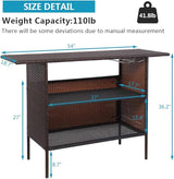 VINGLI Wicker Outdoor Bar Table with 2 Steel Shelves, Sets of Rails, Rattan Patio Storage for Backyard, Poolside, Garden - Photo 3