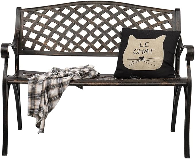 Savins gt1-ly 40.5 inch Outdoor cast Aluminum Bench with mesh backrest seat Surface, Suitable for Parks, School playgrounds, Colleges