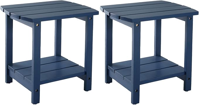 Adirondack Side Table, Double Outdoor Side Tables 16.5" Solid End Tables, Small Outdoor Coffee Table Pine Wood Weather Resistant for Patio, Backyard,Pool (16-Navy Blue, Set of 2)
