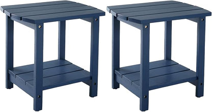 Adirondack Side Table, Double Outdoor Side Tables 16.5" Solid End Tables, Small Outdoor Coffee Table Pine Wood Weather Resistant for Patio, Backyard,Pool (16-Navy Blue, Set of 2)