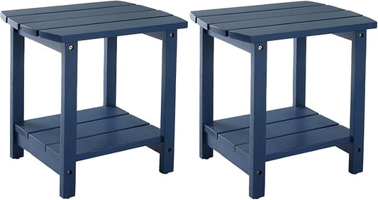 Adirondack Side Table, Double Outdoor Side Tables 16.5" Solid End Tables, Small Outdoor Coffee Table Pine Wood Weather Resistant for Patio, Backyard,Pool (16-Navy Blue, Set of 2)