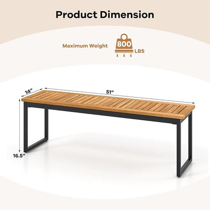 Tangkula Patio Dining Bench, 2-3-person Backless Bench with Slatted Seat & Metal Legs, Indoor Outdoor Bench for Entryway, Front Porch, Garden, Poolside, Farmhouse Kitchen Dining Seat