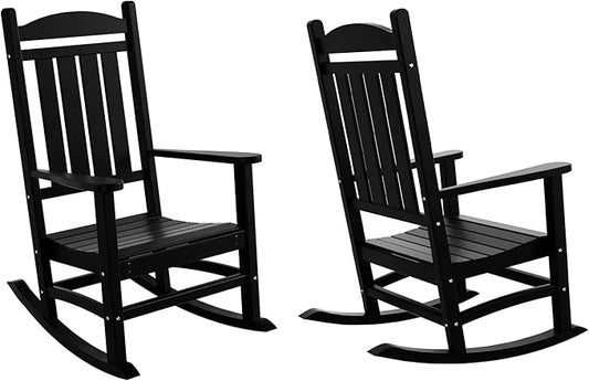 WO WESTIN OUTDOOR HDPE Laguna Classic Porch Rocking Chair (Set of 2), Black