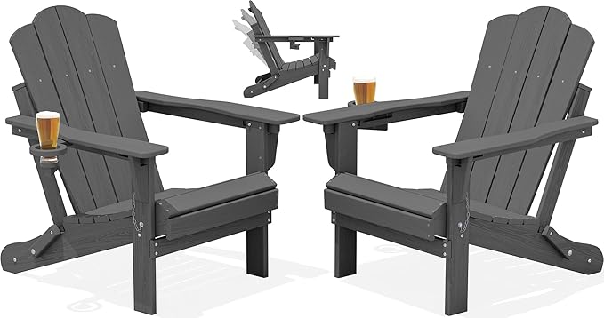 KINGYES Adjustable Folding Adirondack Chair Set of 2, 3-Position Reclining Adirondack Chairs with Cup Holder - Photo 1