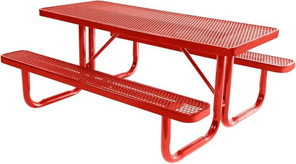 COATEDOUTDOORFURNITURE Heavy-Duty Portable Outdoor Picnic Table, Thermoplastic Coated Expanded Metal Commercial-Grade Patio Furniture Made in America (6ft Rectangular, Red with Red Frames)