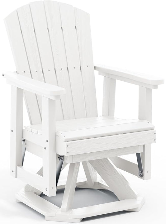 SERWALL Adirondack Swivel Glider Chair, HDPE Glider for Outdoor, All-Weather Glider Chair for Porch, Balcony, Light White