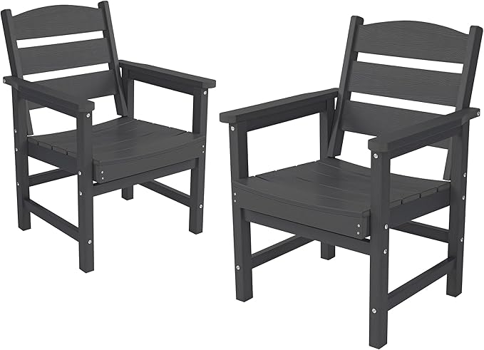 Patio Dining Chair Set of 2, Poly Lumber Outdoor Dining Chairs, Weather Resistant HIPS Outdoor Chairs for Pool, Deck, Backyard, Garden, Fire Pit Seating, Black