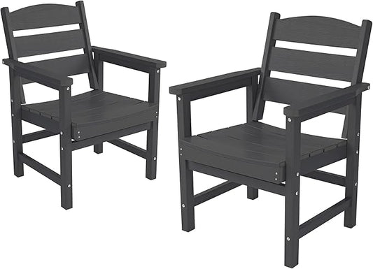 Patio Dining Chair Set of 2, Poly Lumber Outdoor Dining Chairs, Weather Resistant HIPS Outdoor Chairs for Pool, Deck, Backyard, Garden, Fire Pit Seating, Black