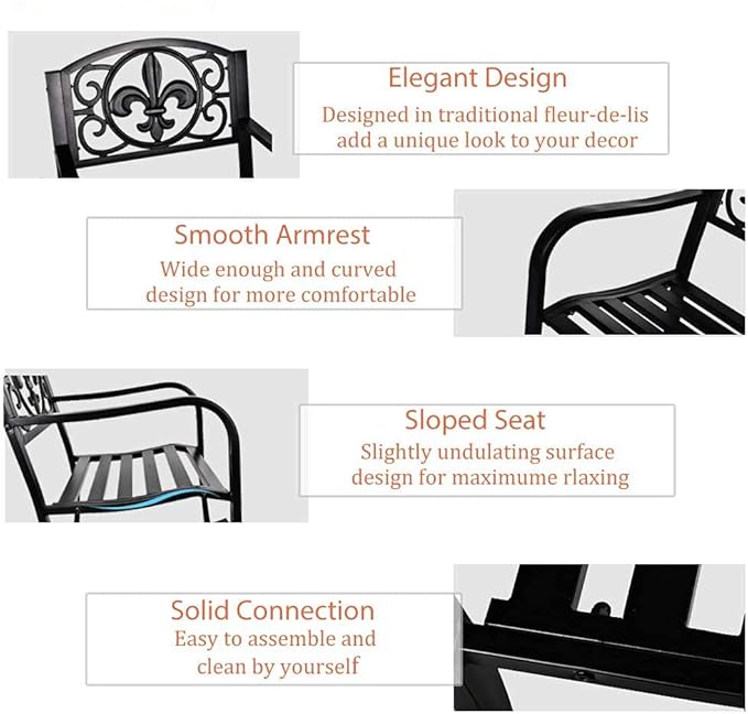 Grepatio Outdoor Patio Rocking Chair, Wrought Cast Iron Furniture Chair Metal Rocking Seat Chairs for for Deck, Backyard or Garden w/Scroll Design (Black)
