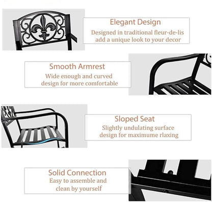 Grepatio Outdoor Patio Rocking Chair, Wrought Cast Iron Furniture Chair Metal Rocking Seat Chairs for for Deck, Backyard or Garden w/Scroll Design (Black)