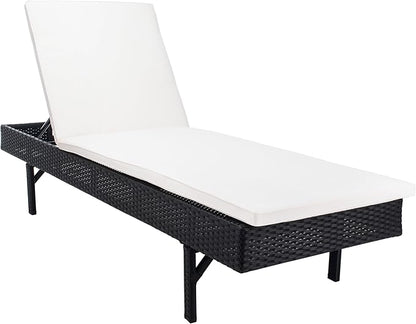 SAFAVIEH Outdoor Collection Cam Black Wicker/Beige Cushion Adjustable Chaise Lounge Chair, Black/Beige (PAT7501A)