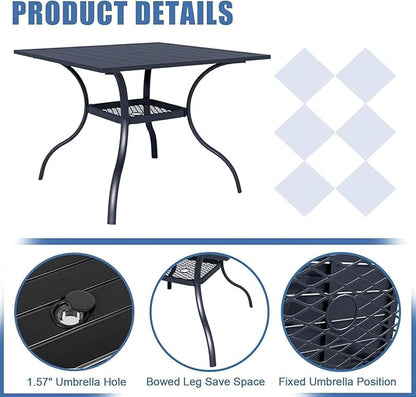 SUNCROWN 5 Pieces Outdoor Dining Set Metal Swivel Cushioned Chairs Patio Furniture Sets with Steel Slat Bistro Table and Sky Blue 9Ft Patio Umbrella for Backyard, Lawn, Garden, Deck, Poolside