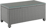 Pemberly Row 40" Wicker Patio Coffee Table, Tempered Glass Top, Gray Resin All-Weather Wicker, Powder-Coated Steel Frame - Photo 1
