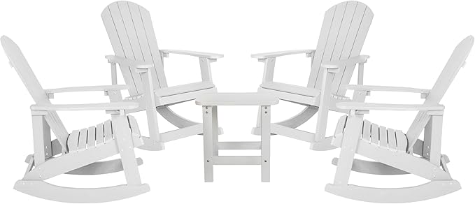 Flash Furniture Set of 4 Savannah Adirondack Rocking Chairs - Commercial Grade All-Weather White Poly Resin Wood - Photo 1