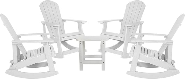 Flash Furniture Set of 4 Savannah Adirondack Rocking Chairs - Commercial Grade All-Weather White Poly Resin Wood - Photo 1